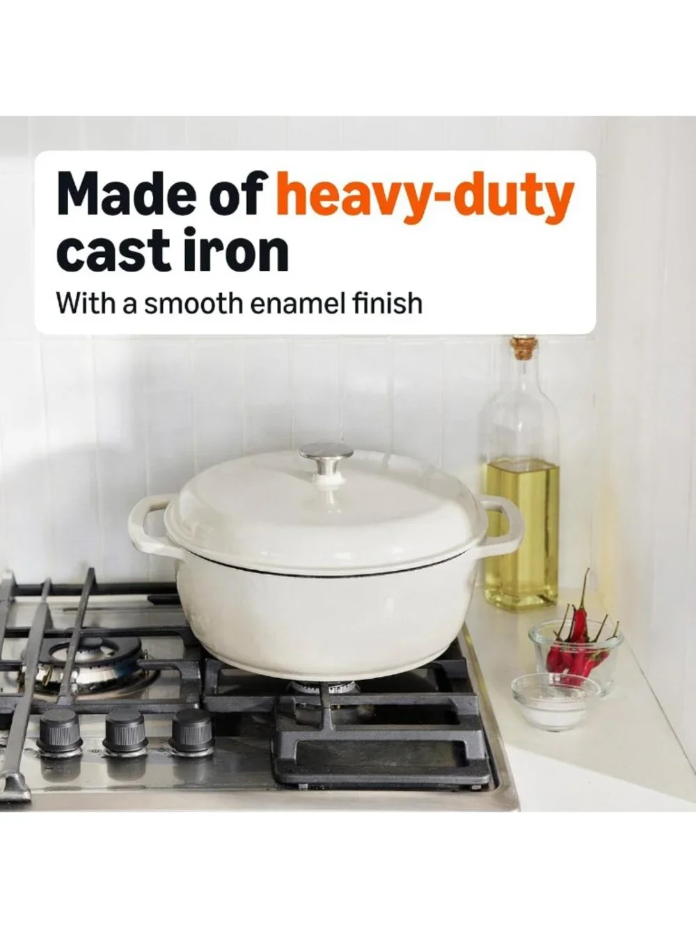 Heavy-Duty Enameled Cast Iron Dutch Oven Pot with Lid, 4.3-Quart, White